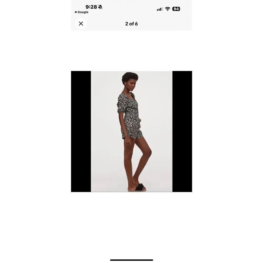 H&M Romper Women's XXS Floral Puff Sleeve Smocked Square Neck